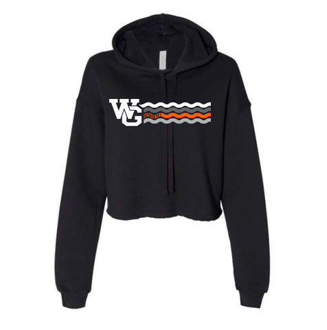 Sweatshirt - Cropped Hoodie - Black Wavy WG