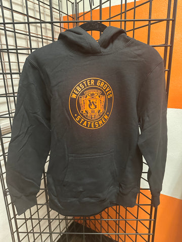 Youth hoodie - black with orange crest