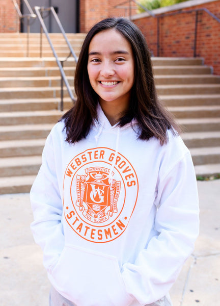 Sweatshirt - White Webster Groves Statesmen Crest Hoodie